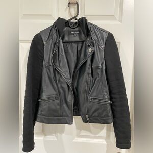 Faux Leather Jacket with Hoodie